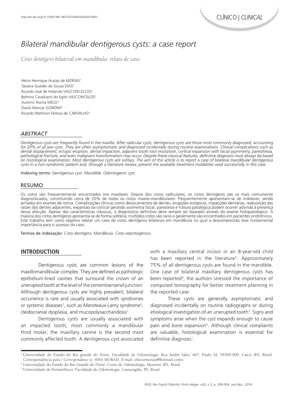 Bilateral Mandibular Dentigerous Cysts: a Case Report