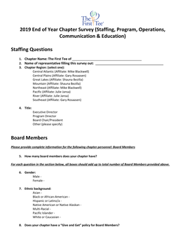 2019 End of Year Chapter Survey (Staffing, Program, Operations, Communication & Education)