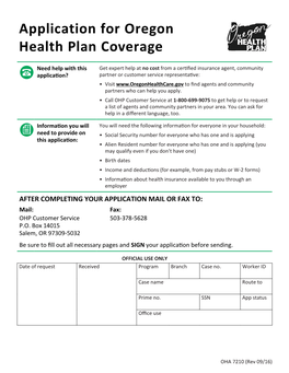 Oregon Health Plan Application