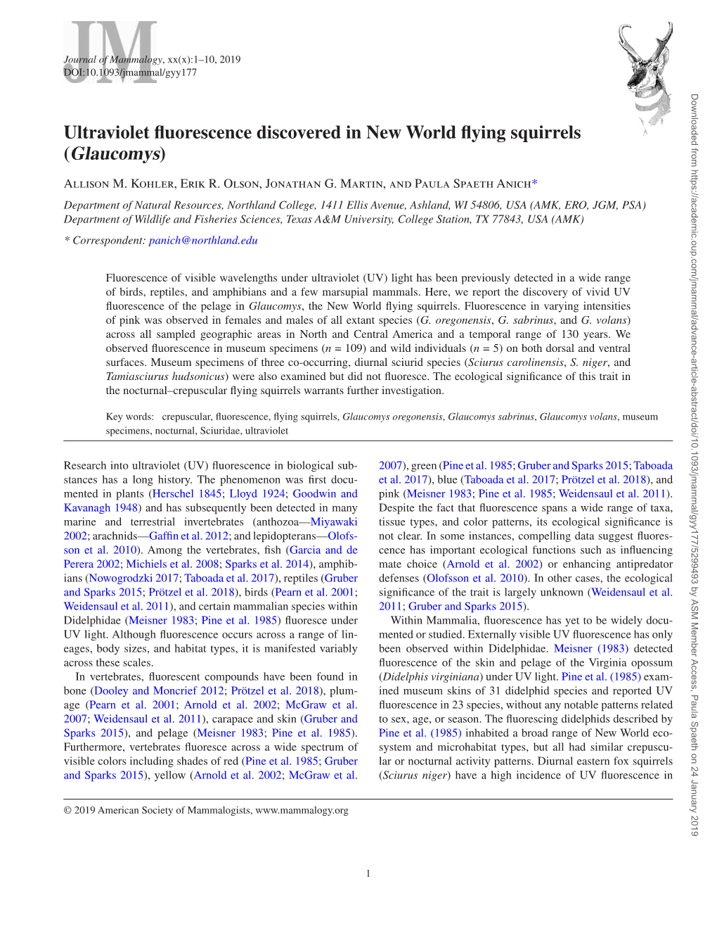 Ultraviolet Fluorescence Discovered in New World Flying Squirrels (Glaucomys)