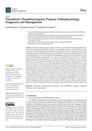 Thrombotic Thrombocytopenic Purpura: Pathophysiology, Diagnosis, and Management