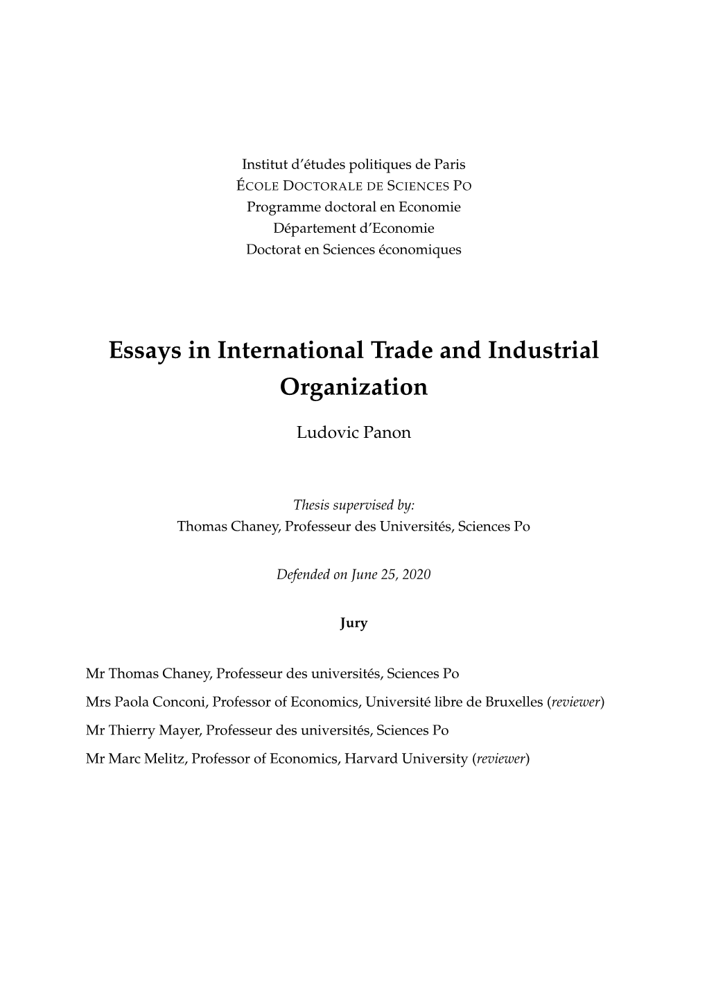 Essays in International Trade and Industrial Organization