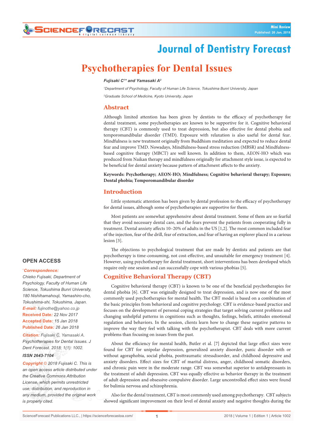 Psychotherapies for Dental Issues