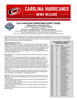 2019 CAROLINA HURRICANES DRAFT GUIDE Rogers Arena • Vancouver, B.C