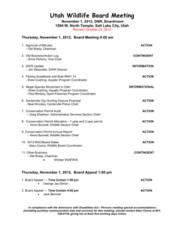 Utah Wildlife Board Meeting November 1, 2012, DNR, Boardroom 1594 W