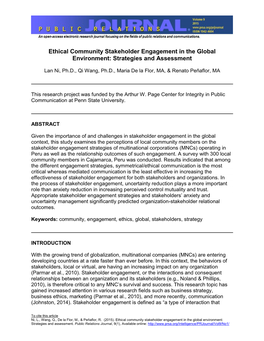 Ethical Community Stakeholder Engagement in the Global Environment: Strategies and Assessment