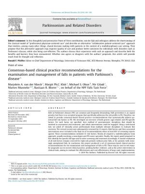 Consensus-Based Clinical Practice Recommendations for the Examination and Management of Falls in Patients with Parkinson’S Diseaseq
