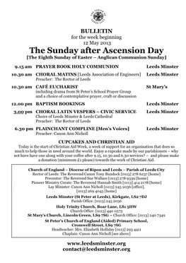 The Sunday After Ascension Day [The Eighth Sunday of Easter – Anglican Communion Sunday]