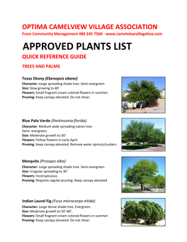 Approved Plants List Quick Reference Guide