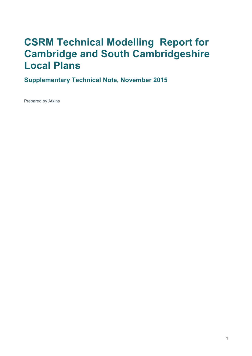 CSRM Technical Modelling Summary Report for Cambridge and South
