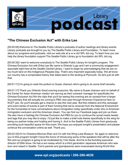 "The Chinese Exclusion Act" with Erika Lee