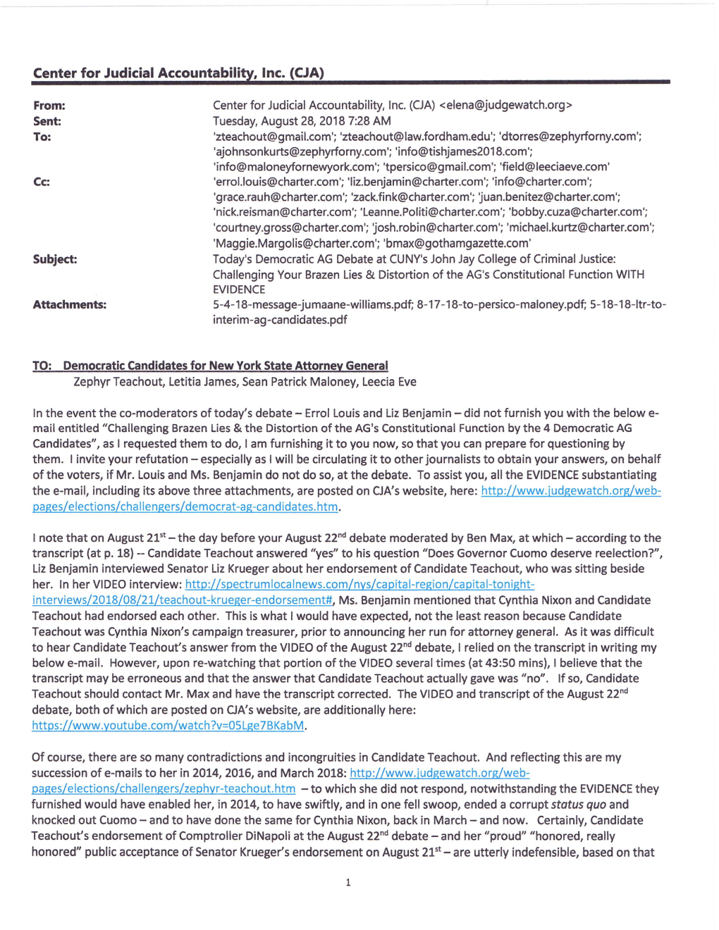 CJA's August 28, 2018 E-Mail to Democratic Attorney