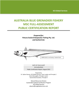 Australia Blue Grenadier Fishery Msc Full-Assessment Public Certification Report