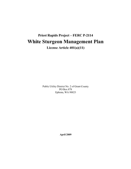 White Sturgeon Management Plan License Article 401(A)(11)