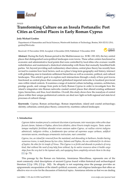 Port Cities As Central Places in Early Roman Cyprus