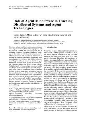 Role of Agent Middleware in Teaching Distributed Systems and Agent Technologies
