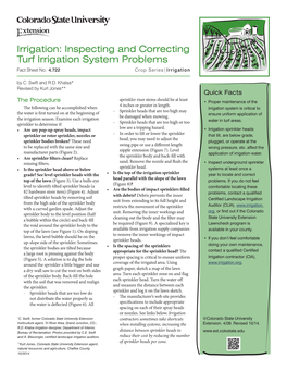 Irrigation: Inspecting and Correcting Turf Irrigation System Problems Fact Sheet No