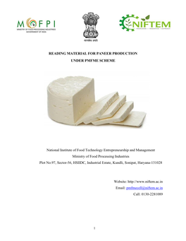 Reading Material for Paneer Production Under Pmfme Scheme