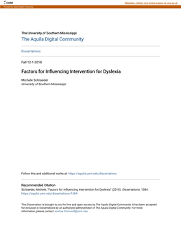 Factors for Influencing Intervention for Dyslexia
