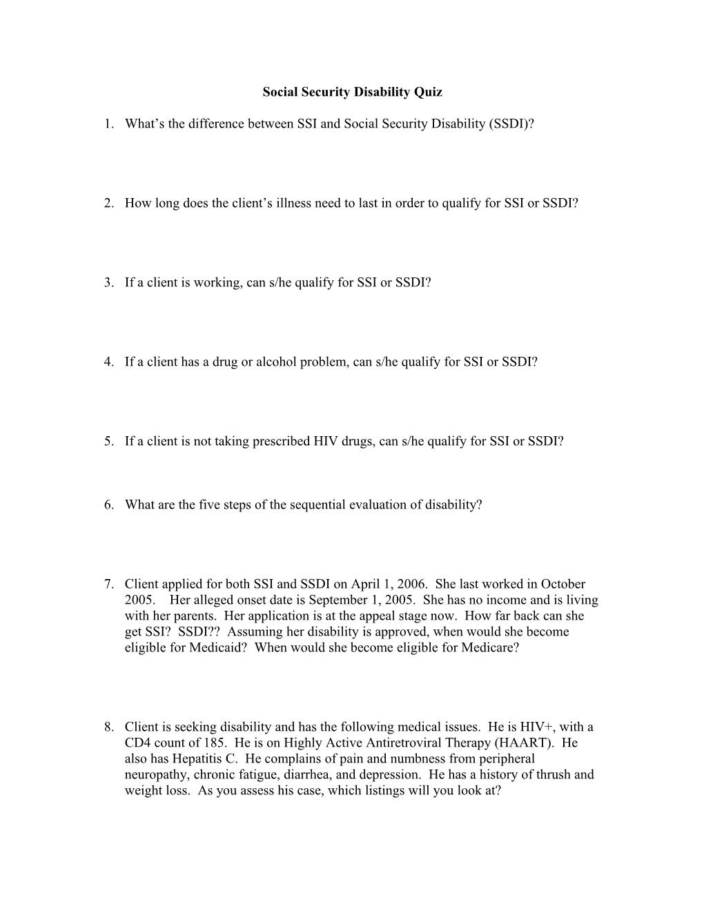 Social Security Disability Quiz