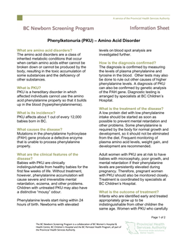 Phenylketonuria (PKU) – Amino Acid Disorder