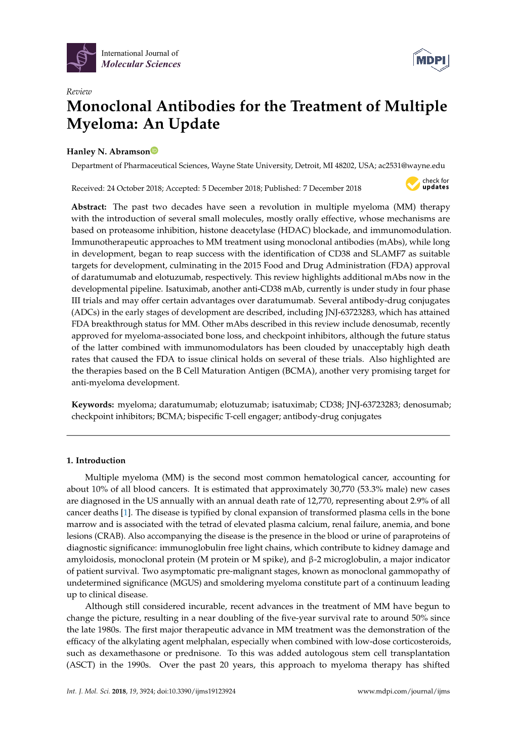 Monoclonal Antibodies for the Treatment of Multiple Myeloma: an Update