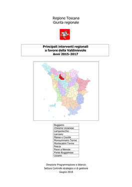 Principali Interventi Regionali a Favore Della Valdinievole Anni 2015-2017