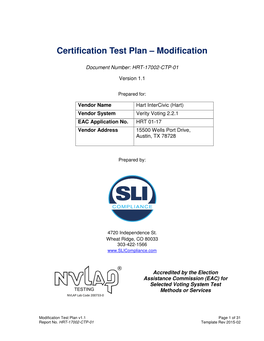 Certification Test Plan – Modification