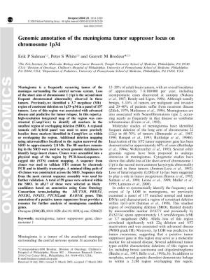 Genomic Annotation of the Meningioma Tumor Suppressor Locus on Chromosome 1P34