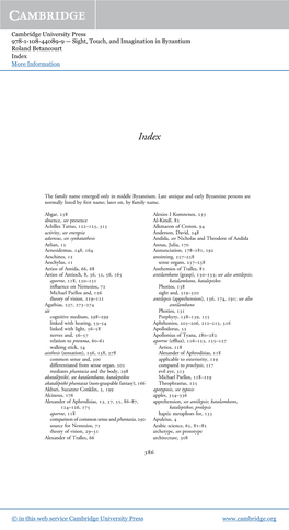 Cambridge University Press 978-1-108-44089-9 — Sight, Touch, and Imagination in Byzantium Roland Betancourt Index More Information