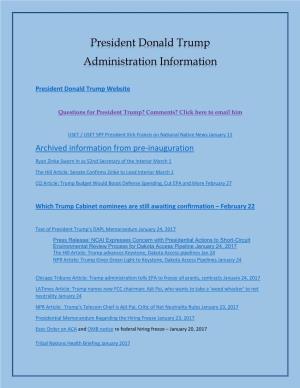 President Donald Trump Administration Information