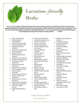 Lactation- Friendly Herbs