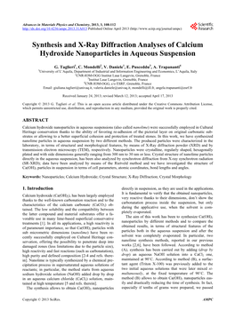Synthesis and X-Ray Diffraction Analyses of Calcium Hydroxide Nanoparticles in Aqueous Suspension