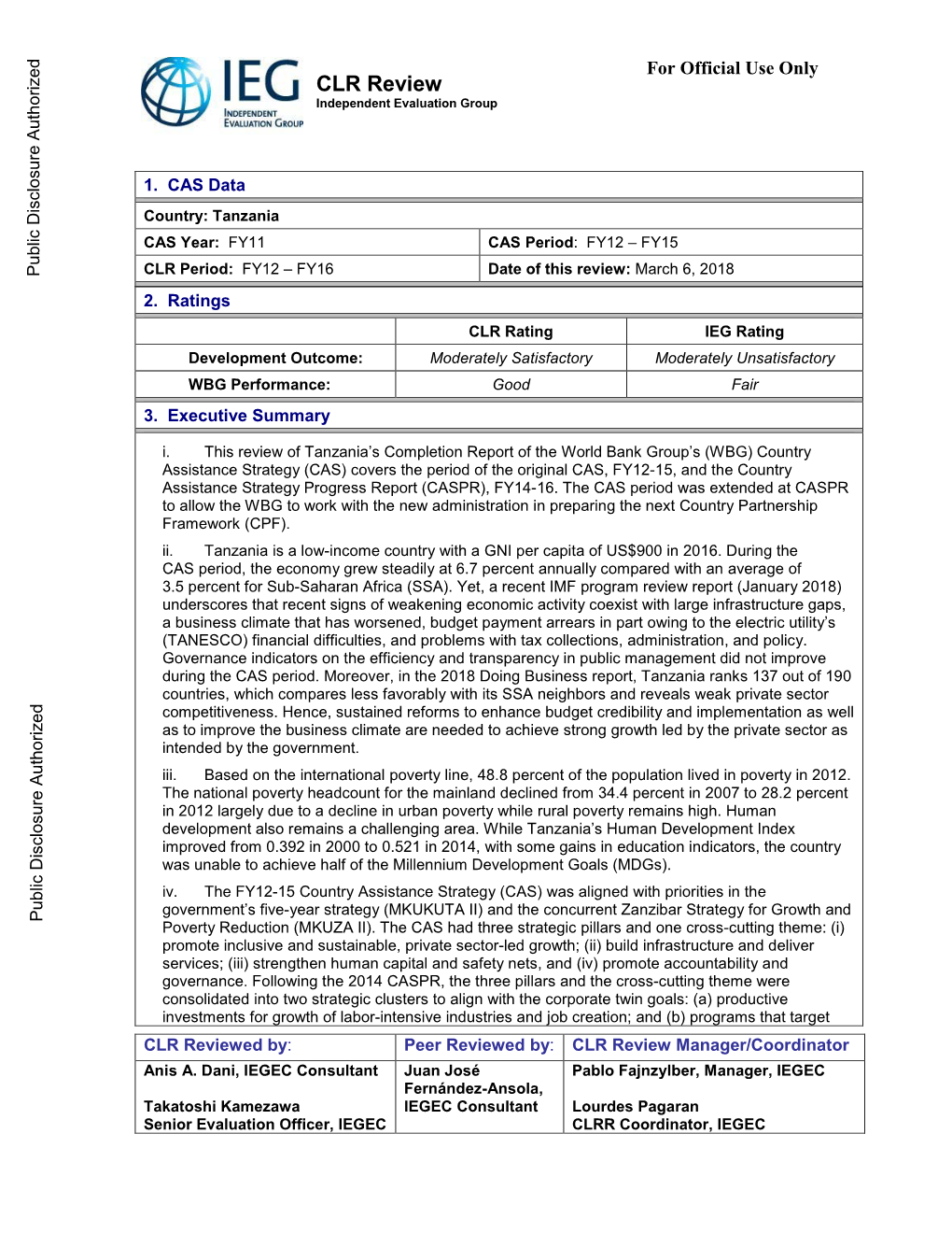 CLR Review Independent Evaluation Group