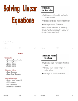 Contents • Preliminaries O Elementary Matrix Operations O