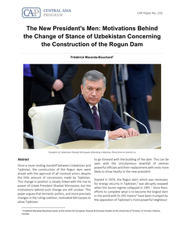 Motivations Behind the Change of Stance of Uzbekistan Concerning the Construction of the Rogun Dam