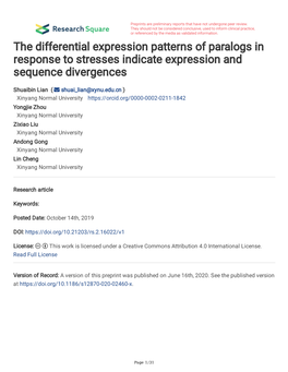 The Differential Expression Patterns of Paralogs in Response to Stresses Indicate Expression and Sequence Divergences