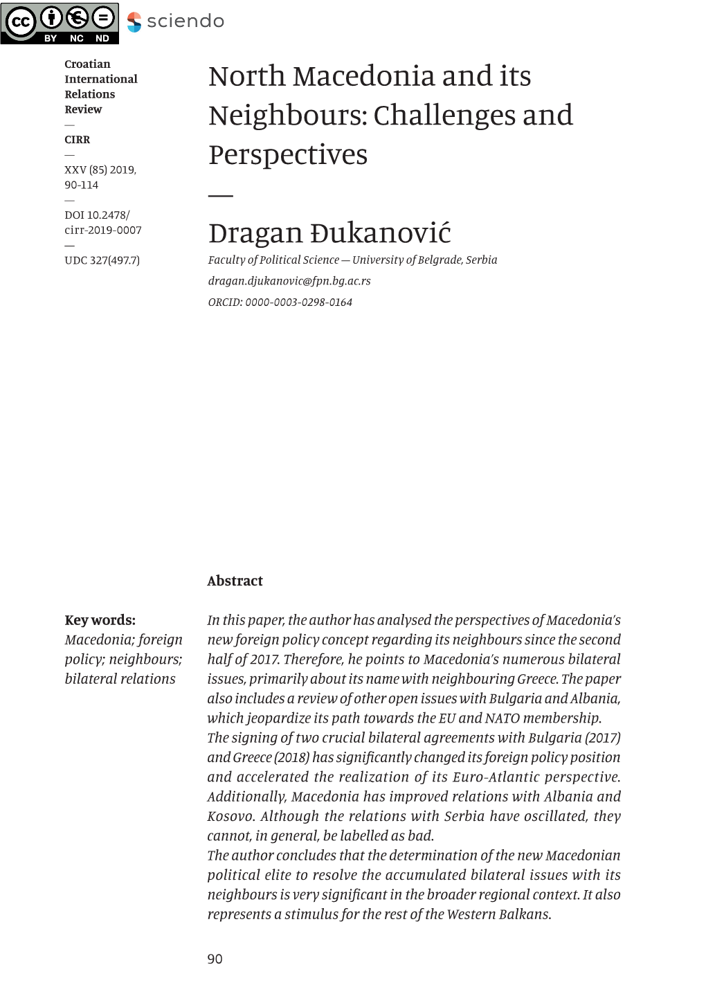 North Macedonia and Its Neighbours: Challenges and Perspectives