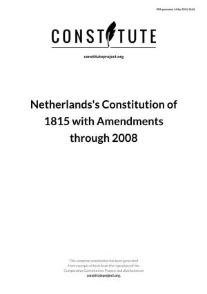 Netherlands's Constitution of 1815 with Amendments Through 2008