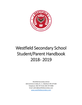 Westfield Secondary School Student/Parent Handbook 2018 - 2019