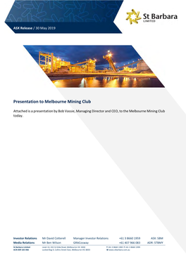 Presentation to Melbourne Mining Club