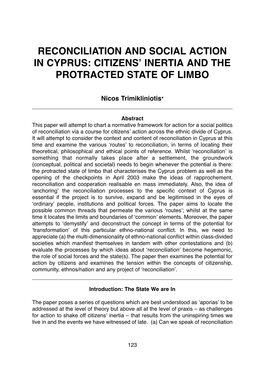 Reconciliation and Social Action in Cyprus: Citizens' Inertia and The