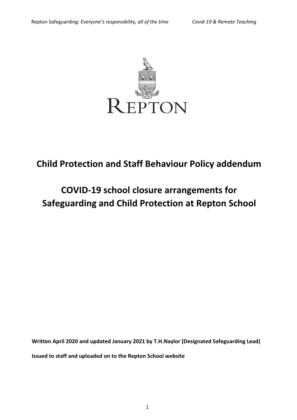 Child Protection and Staff Behaviour Policy Addendum