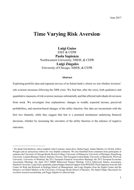 Time Varying Risk Aversion∗