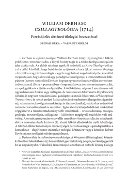 William Derham: Csillagteológia () Forrásközlés Történeti-Fi Lológiai Bevezetéssel Szénási Réka – Vassányi Miklós