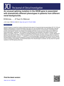 An Unusual Splicing Mutation in the HEXB Gene Is Associated with Dramatically Different Phenotypes in Patients from Different Racial Backgrounds