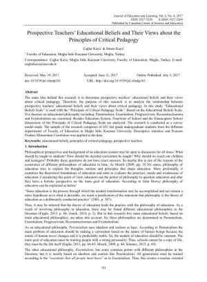 Prospective Teachers' Educational Beliefs and Their Views About the Principles of Critical Pedagogy