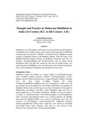 Thought and Practice in Mahayana Buddhism in India (1St Century B.C. to 6Th Century A.D.)