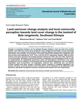 Land Use/Cover Change Analysis and Local Community Perception Towards Land Cover Change in the Lowland of Bale Rangelands, Southeast Ethiopia