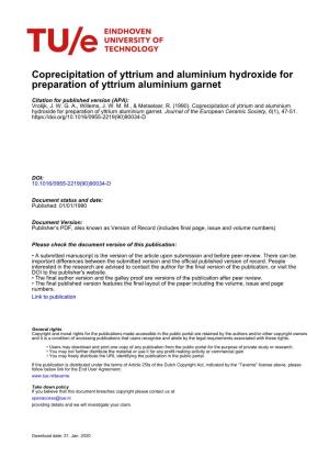 Coprecipitation of Yttrium and Aluminium Hydroxide for Preparation of Yttrium Aluminium Garnet